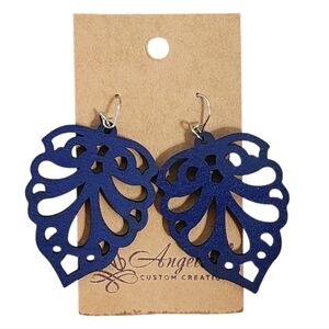 Indigo Butterfly Wings Wood Drop Earrings